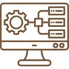 Icon braun: PC mit Einstellungen